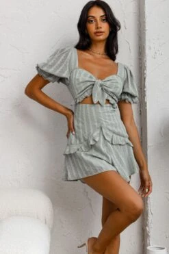 Young Love Tied Bust Frill Trim Romper Avocado -Selfie Leslie Shop SR0022D01AVOCADO 5