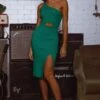 Sicily One-Shoulder Thigh Split Knee Length Knit Dress Green 1 Sicily One-Shoulder Thigh Split Knee Length Knit Dress Green -Selfie Leslie Shop SR0033B 20GREEN 1