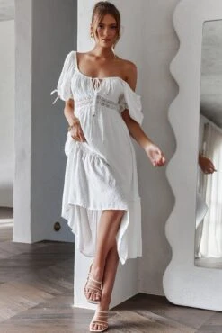 Topanga Canyon String Tie Boho Midi Dress White -Selfie Leslie Shop SR0061B01 20WHITE 4