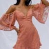 Koda Bell Sleeve Lace-Up Back Mini Dress Peach 1 Koda Bell Sleeve Lace-Up Back Mini Dress Peach -Selfie Leslie Shop SR0147D 20PEACH 1