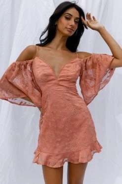 Koda Bell Sleeve Lace-Up Back Mini Dress Peach -Selfie Leslie Shop SR0147D 20PEACH 4