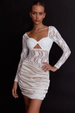 Asteria Long Sleeve Lace Bodysuit White 15 Asteria Long Sleeve Lace Bodysuit White -Selfie Leslie Shop SR0149B 20WHITE 6