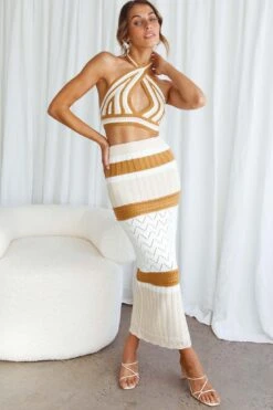 Higher Love Knit Halterneck Crop Top Striped Camel 17 Higher Love Knit Halterneck Crop Top Striped Camel -Selfie Leslie Shop SR0162B T 20CAMEL 8