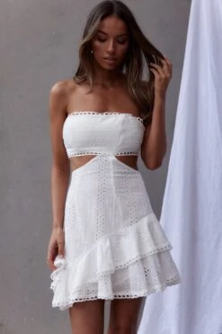 Majorca Cut-Out Waist Eyelet Dress White -Selfie Leslie Shop SR0180B 20WHITE 9
