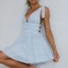 Summer Lovin' V-Neckline Eyelet Mini Dress Steel Blue -Selfie Leslie Shop SR0184J 20STEEL 20BLUE 1