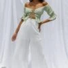 La Romana High Waisted Wide Leg Pants White -Selfie Leslie Shop SR0280B 20WHITE 1
