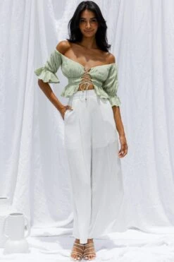 La Romana High Waisted Wide Leg Pants White 10 La Romana High Waisted Wide Leg Pants White -Selfie Leslie Shop SR0280B 20WHITE 2