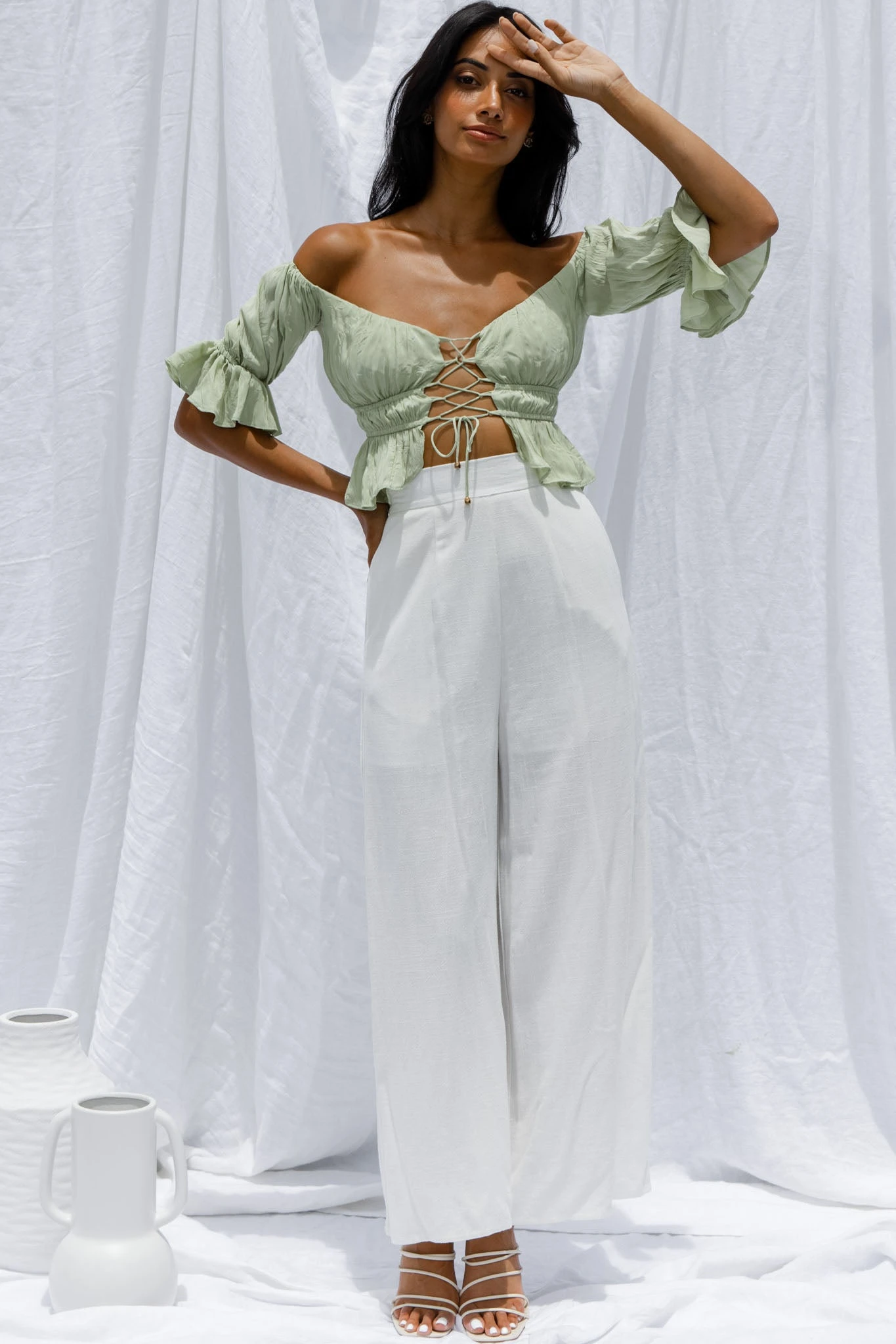 La Romana High Waisted Wide Leg Pants White 7 La Romana High Waisted Wide Leg Pants White - Image 5