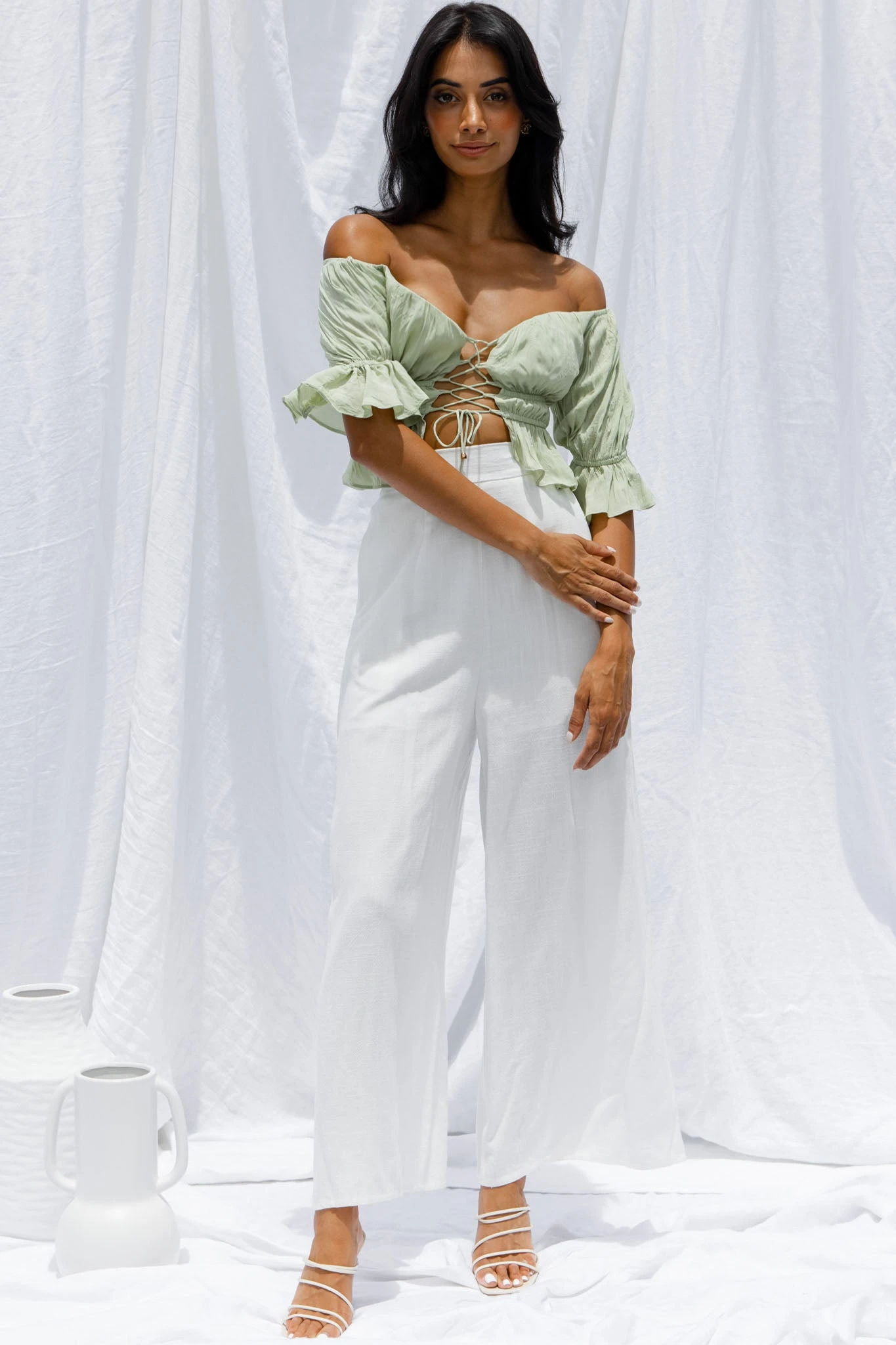 La Romana High Waisted Wide Leg Pants White 8 La Romana High Waisted Wide Leg Pants White - Image 6