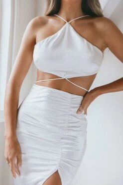 Found My Paradise Ruched Midi Skirt White 11 Found My Paradise Ruched Midi Skirt White -Selfie Leslie Shop SR0301D01 SWHITE 4