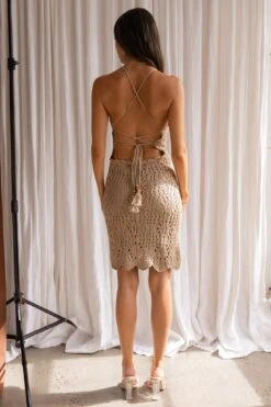 Boracay Halterneck Tie-Up Back Crochet Mini Dress Sand -Selfie Leslie Shop SR0302J 20SAND 8