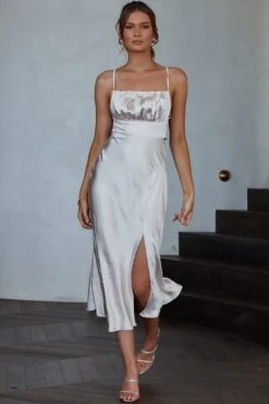 Lakoda Gathered Bust Bow Tie Back Midi Dress Champagne 12 Lakoda Gathered Bust Bow Tie Back Midi Dress Champagne -Selfie Leslie Shop SR0360B 20CHAMPAGNE 2