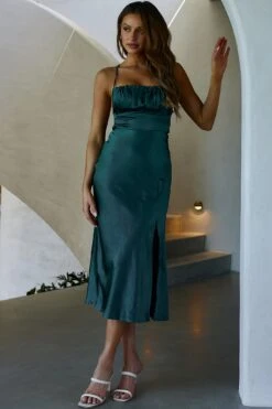 Lakoda Gathered Bust Bow Tie Back Midi Dress Forest Green -Selfie Leslie Shop SR0360B 20FOREST 20GREEN 8