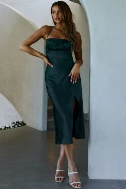 Lakoda Gathered Bust Bow Tie Back Midi Dress Forest Green -Selfie Leslie Shop SR0360B 20FOREST 20GREEN 9