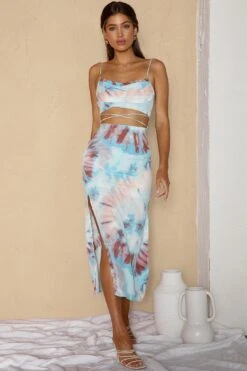 Crazy In Love Cowl Neck Cut-Out Waist Midi Dress Tie-Dye Blue 14 Crazy In Love Cowl Neck Cut-Out Waist Midi Dress Tie-Dye Blue -Selfie Leslie Shop SR0387D01BLUE 5