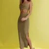 Crazy In Love Cowl Neck Cut-Out Waist Midi Dress Olive -Selfie Leslie Shop SR0387D 20OLIVE 1