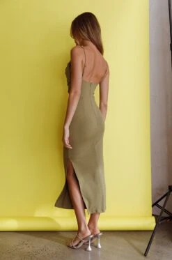 Crazy In Love Cowl Neck Cut-Out Waist Midi Dress Olive -Selfie Leslie Shop SR0387D 20OLIVE 3