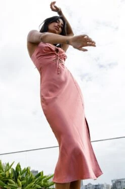 Date Night Drawstring Bust Midi Dress Rose -Selfie Leslie Shop SR0397D 20ROSE 6