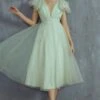 Leap Of Faith Frill Shoulder Tulle Midi Dress Pistachio -Selfie Leslie Shop SR0402B 20PISTACHIO 1