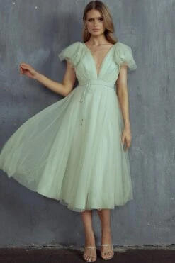 Leap Of Faith Frill Shoulder Tulle Midi Dress Pistachio -Selfie Leslie Shop SR0402B 20PISTACHIO 5