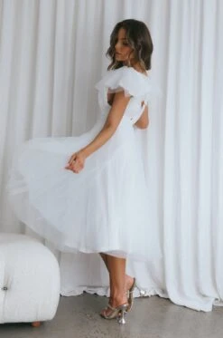 Leap Of Faith Frill Shoulder Tulle Midi Dress White -Selfie Leslie Shop SR0402B 20WHITE 3