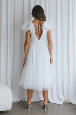 Leap Of Faith Frill Shoulder Tulle Midi Dress White -Selfie Leslie Shop SR0402B 20WHITE 8