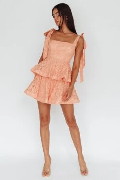 Neriah Tied Shoulder Tiered Lace Mini Dress Orange -Selfie Leslie Shop SR0438B01 20ORANGE 2