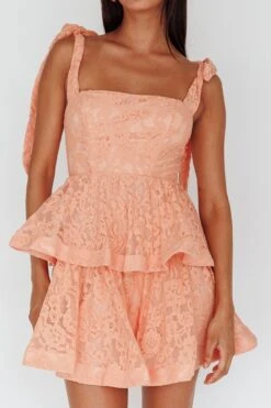 Neriah Tied Shoulder Tiered Lace Mini Dress Orange -Selfie Leslie Shop SR0438B01 20ORANGE 4