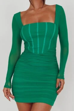 Dream Catcher Long Sleeve Ruched Mini Dress Green 11 Dream Catcher Long Sleeve Ruched Mini Dress Green -Selfie Leslie Shop SR0702H 20GREEN 4