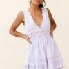 Indio Crochet Insert Deep V-Neckline Dress Lavender
