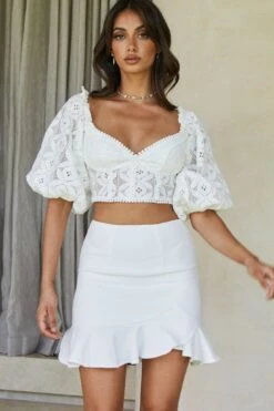 Emoji Asymmetrical Ruffle Hemline Skirt White 12 Emoji Asymmetrical Ruffle Hemline Skirt White -Selfie Leslie Shop ST1018D04 20WHITE 2