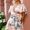 Cami Angel Sleeve Faux Wrap Dress Watercolor Print Multi 1 Cami Angel Sleeve Faux Wrap Dress Watercolor Print Multi -Selfie Leslie Shop ST1371B10 MULTI 1