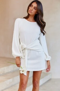 Rapt Waist Tie Knit Dress White -Selfie Leslie Shop ST1418B01 WHITE 7