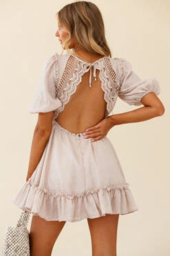 Everleigh Milkmaid Sleeve Exposed Back Dress Beige -Selfie Leslie Shop ST1690B01 BEIGE 2