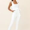 All For Love Square Neckline Ruffle Strap Jumpsuit White