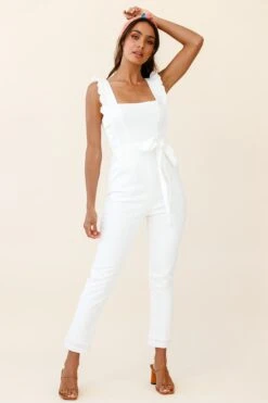 All For Love Square Neckline Ruffle Strap Jumpsuit White -Selfie Leslie Shop ST1986D WHITE 3