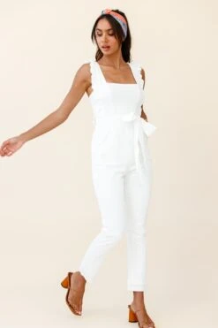 All For Love Square Neckline Ruffle Strap Jumpsuit White -Selfie Leslie Shop ST1986D WHITE 7