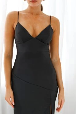 Downtown Cami Strap Front Split Midi Dress Black -Selfie Leslie Shop ST2099B01 BLACK 4