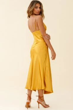 Downtown Cami Strap Front Split Midi Dress Mustard -Selfie Leslie Shop ST2099B01 MUSTARD 3
