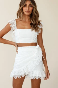 Sonnet Lace Trim Wrap Skirt White -Selfie Leslie Shop ST2153B S WHITE 4