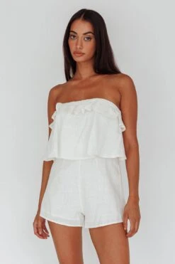 Joey Strapless Tie-Back Romper White -Selfie Leslie Shop ST2180BWHITE 1
