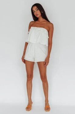 Joey Strapless Tie-Back Romper White -Selfie Leslie Shop ST2180BWHITE 5