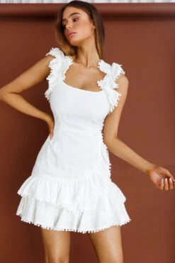 Annie Ruffle Shoulder Strap Layered Hem Mini Dress White -Selfie Leslie Shop ST2186D01WHITE 4