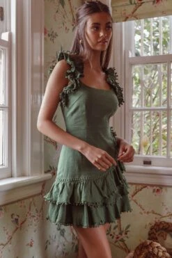 Annie Ruffle Shoulder Strap Layered Hem Mini Dress Green 17 Annie Ruffle Shoulder Strap Layered Hem Mini Dress Green -Selfie Leslie Shop ST2186D01 20GREEN 8