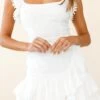 Annie Ruffle Shoulder Strap Layered Hem Mini Dress White 2 Annie Ruffle Shoulder Strap Layered Hem Mini Dress White -Selfie Leslie Shop ST2186D01 WHITE 1