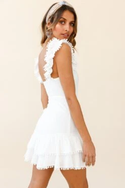 Annie Ruffle Shoulder Strap Layered Hem Mini Dress White -Selfie Leslie Shop ST2186D01 WHITE 3