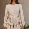 Talk About It Balloon Sleeve Open Back Knit Romper Beige 1 Talk About It Balloon Sleeve Open Back Knit Romper Beige -Selfie Leslie Shop ST2248D01 BEIGE 2