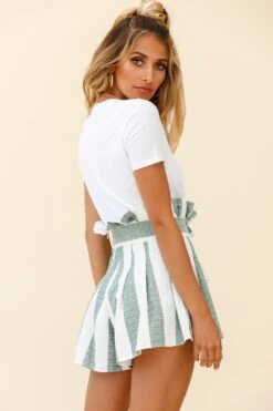 Golden Coast Paperbag Style Waist Tie Shorts Striped Forest Green -Selfie Leslie Shop ST2249B FOREST GREEN 6