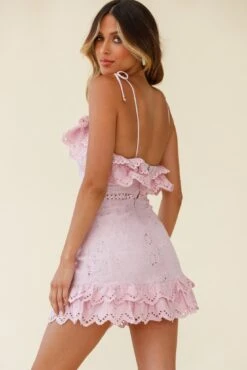 Houston Tied Shoulder Broderie Anglaise Top Blush 10 Houston Tied Shoulder Broderie Anglaise Top Blush -Selfie Leslie Shop ST2252D T BLUSH 2