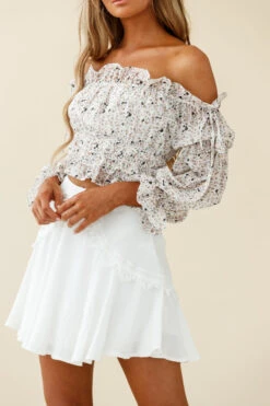 Wildflower Tassel Trim A-line Skirt White -Selfie Leslie Shop ST2408D WHITE 3